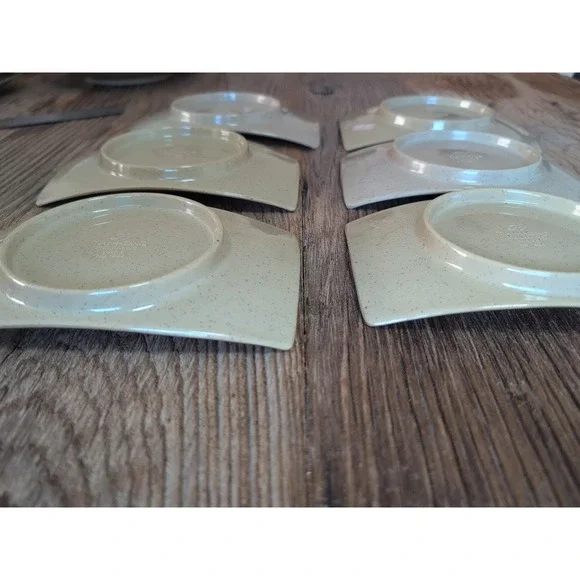 Vintage Style Sushi Plates Set of 6 Speckled Cream Blue Abstract Design - Picture 15 of 16